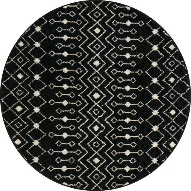 Black and White 6' 1 x 6' 1 Tribal Trellis Round Area Rug Geometric Southwestern Inspired Durable Carpet for Home Interior Design for Sale at Rug Engine