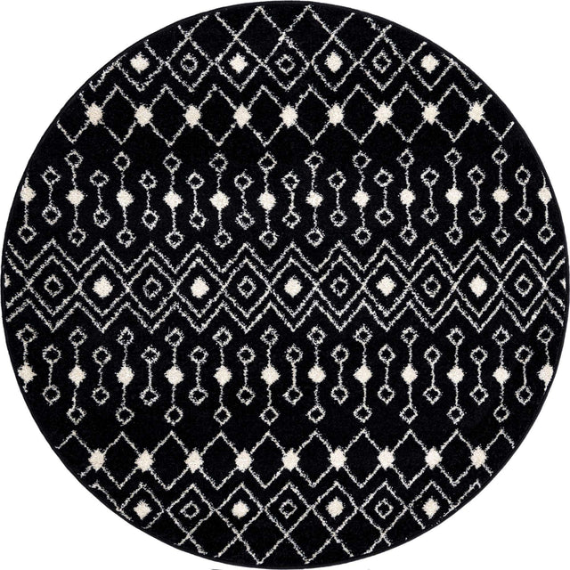 Black and White 5' 3 x 5' 3 Tribal Trellis Round Area Rug Geometric Southwestern Inspired Durable Carpet for Home Interior Design for Sale at Rug Engine