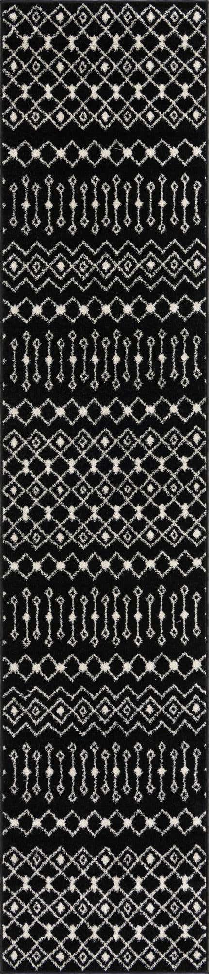 Black and White 2' 7 x 12' Tribal Trellis Runner Area Rug Geometric Southwestern Inspired Durable Carpet for Home Interior Design for Sale at Rug Engine
