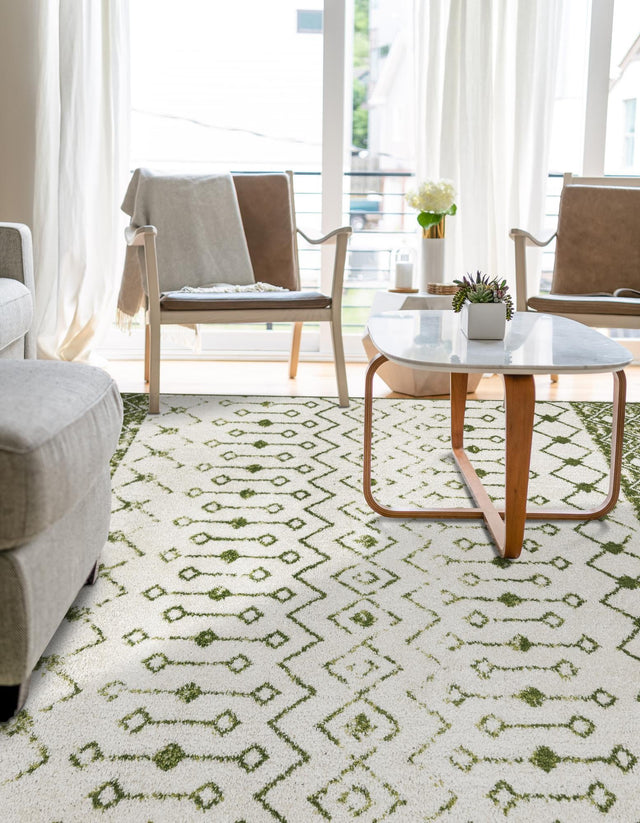 Ivory Green 5' 3 x 8' Tribal Trellis Rectangle Area Rug Geometric Southwestern Inspired Durable Carpet for Home Interior Design for Sale at Rug Engine
