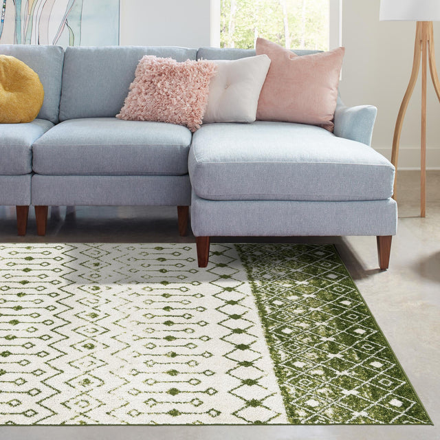 Ivory Green 8' x 10' Tribal Trellis Rectangle Area Rug Geometric Southwestern Inspired Durable Carpet for Home Interior Design for Sale at Rug Engine