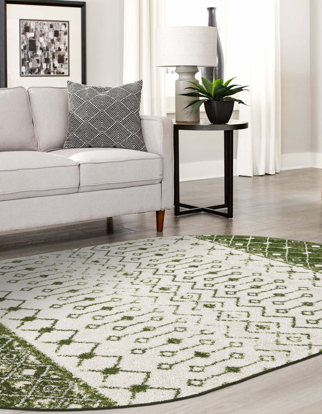 Ivory Green 7' 10 x 10' Tribal Trellis Oval Area Rug Geometric Southwestern Inspired Durable Carpet for Home Interior Design for Sale at Rug Engine