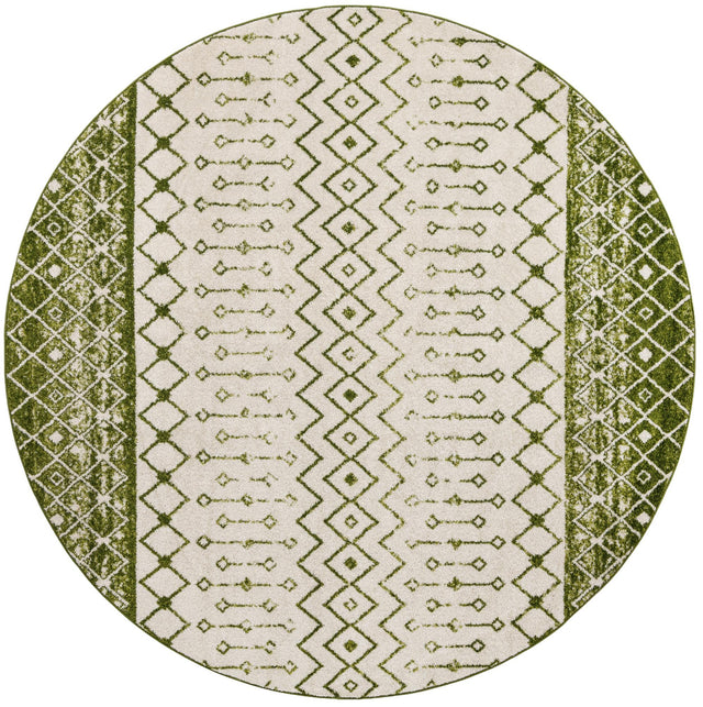 Ivory Green 10' x 10' Tribal Trellis Round Area Rug Geometric Southwestern Inspired Durable Carpet for Home Interior Design for Sale at Rug Engine