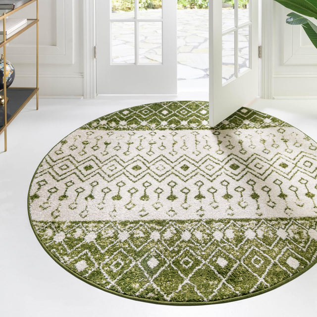 Ivory Green 10' x 10' Tribal Trellis Round Area Rug Geometric Southwestern Inspired Durable Carpet for Home Interior Design for Sale at Rug Engine