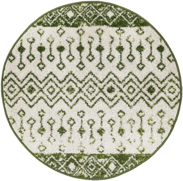 Ivory Green 3' 3 x 3' 3 Tribal Trellis Round Area Rug Geometric Southwestern Inspired Durable Carpet for Home Interior Design for Sale at Rug Engine