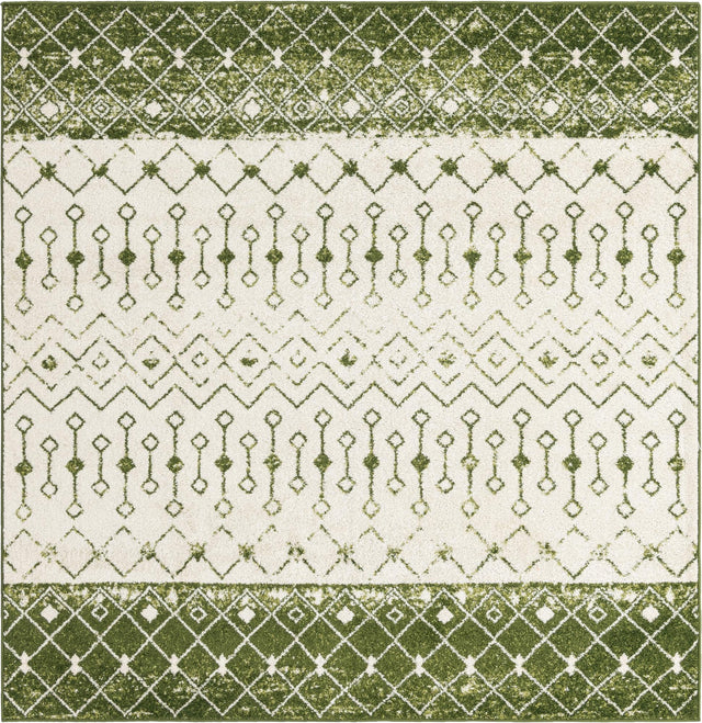 Ivory Green 6' x 6' Tribal Trellis Square Area Rug Geometric Southwestern Inspired Durable Carpet for Home Interior Design for Sale at Rug Engine