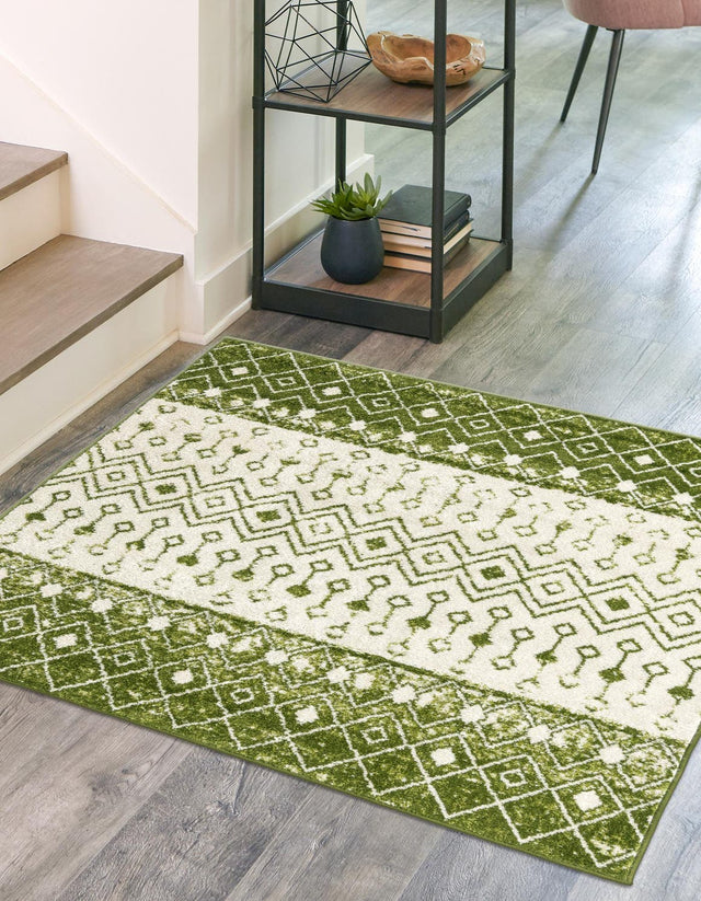 Ivory Green 5' 3 x 5' 3 Tribal Trellis Square Area Rug Geometric Southwestern Inspired Durable Carpet for Home Interior Design for Sale at Rug Engine