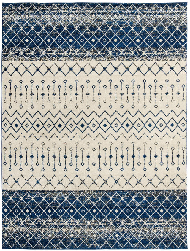 Ivory Navy Blue 10' 8 x 14' Tribal Trellis Rectangle Area Rug Geometric Southwestern Inspired Durable Carpet for Home Interior Design for Sale at Rug Engine