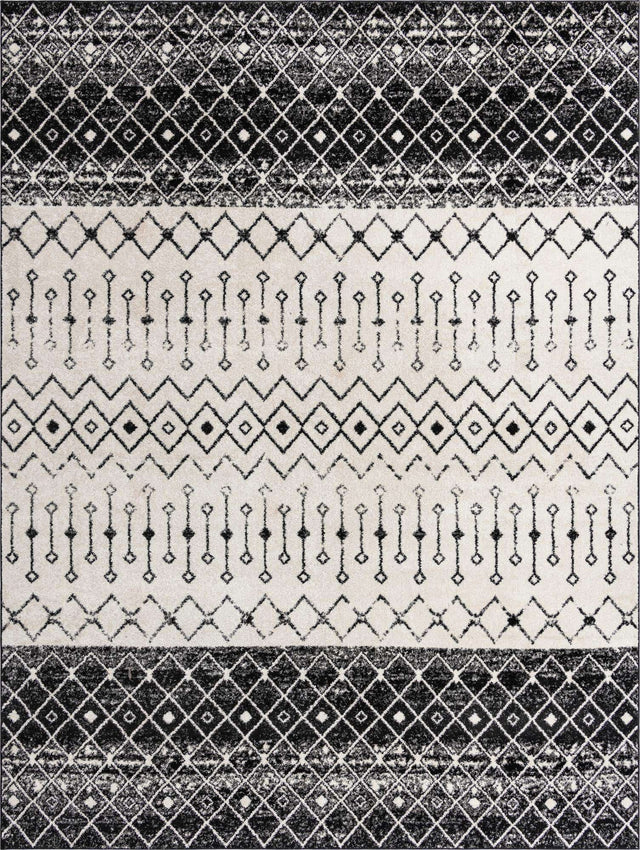 Black and White 10' 8 x 14' Tribal Trellis Rectangle Area Rug Geometric Southwestern Inspired Durable Carpet for Home Interior Design for Sale at Rug Engine