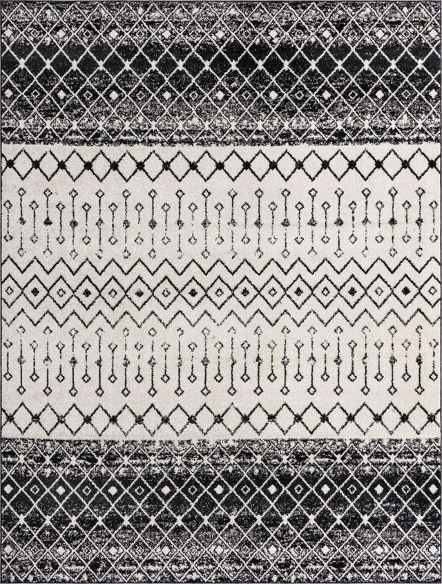 Black and White 10' x 13' 1 Tribal Trellis Rectangle Area Rug Geometric Southwestern Inspired Durable Carpet for Home Interior Design for Sale at Rug Engine