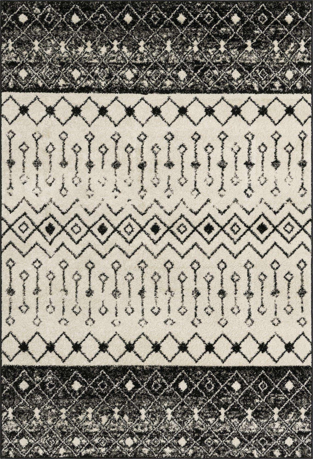 Black and White 6' 1 x 9' Tribal Trellis Rectangle Area Rug Geometric Southwestern Inspired Durable Carpet for Home Interior Design for Sale at Rug Engine