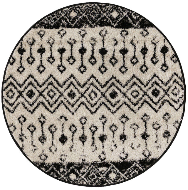 Black and White 3' 1 x 3' 1 Tribal Trellis Round Area Rug Geometric Southwestern Inspired Durable Carpet for Home Interior Design for Sale at Rug Engine