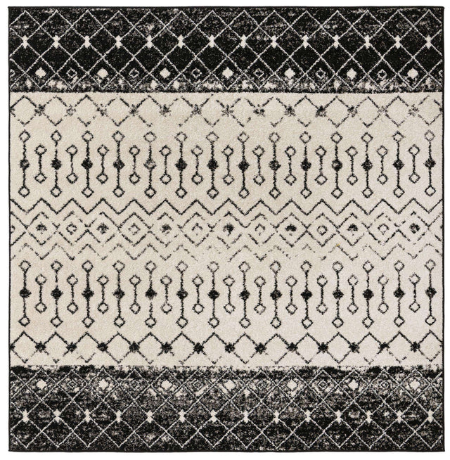 Black and White 7' 10 x 7' 10 Tribal Trellis Square Area Rug Geometric Southwestern Inspired Durable Carpet for Home Interior Design for Sale at Rug Engine