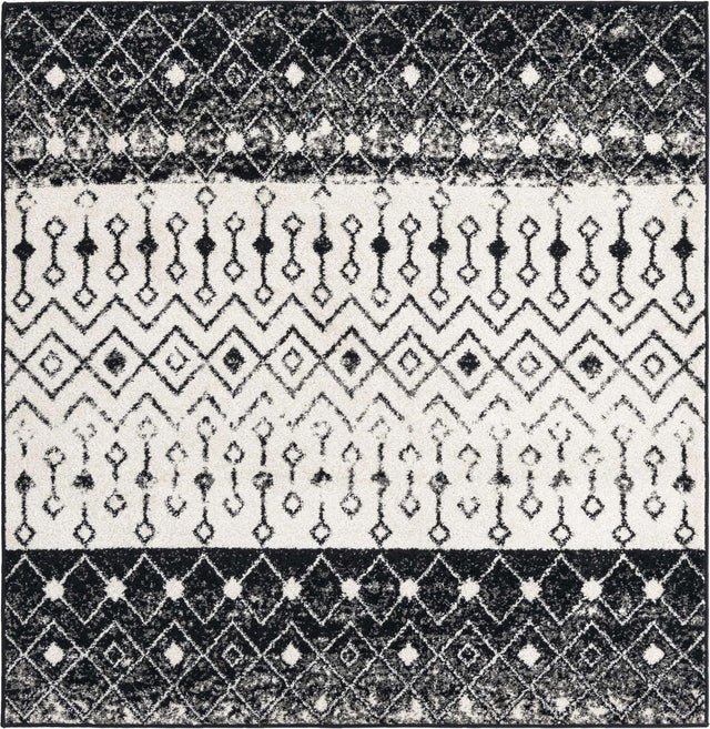 Black and White 6' 1 x 6' 1 Tribal Trellis Square Area Rug Geometric Southwestern Inspired Durable Carpet for Home Interior Design for Sale at Rug Engine