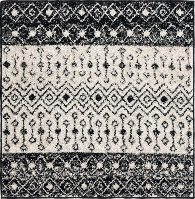 Black and White 4' 1 x 4' 1 Tribal Trellis Square Area Rug Geometric Southwestern Inspired Durable Carpet for Home Interior Design for Sale at Rug Engine