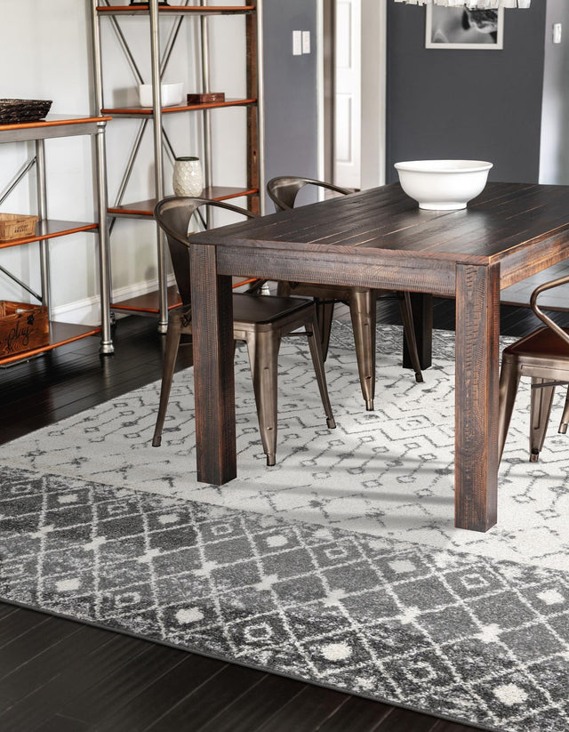 Ivory and Gray 4' 1 x 6' 1 Tribal Trellis Rectangle Area Rug Geometric Southwestern Inspired Durable Carpet for Home Interior Design for Sale at Rug Engine