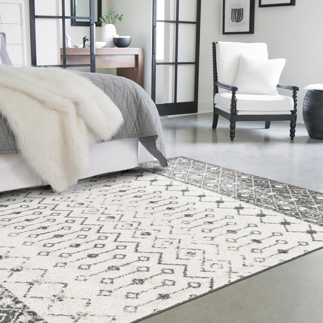 Ivory and Gray 7' 10 x 10' Tribal Trellis Rectangle Area Rug Geometric Southwestern Inspired Durable Carpet for Home Interior Design for Sale at Rug Engine