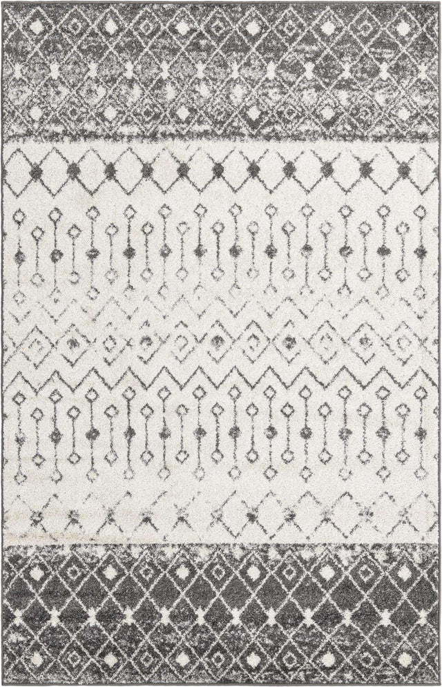 Ivory and Gray 5' 3 x 8' Tribal Trellis Rectangle Area Rug Geometric Southwestern Inspired Durable Carpet for Home Interior Design for Sale at Rug Engine