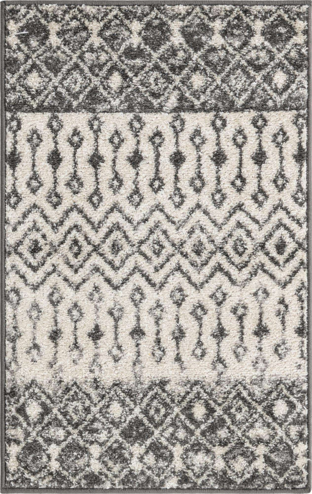 Ivory and Gray 2' x 3' 1 Tribal Trellis Rectangle Area Rug Geometric Southwestern Inspired Durable Carpet for Home Interior Design for Sale at Rug Engine