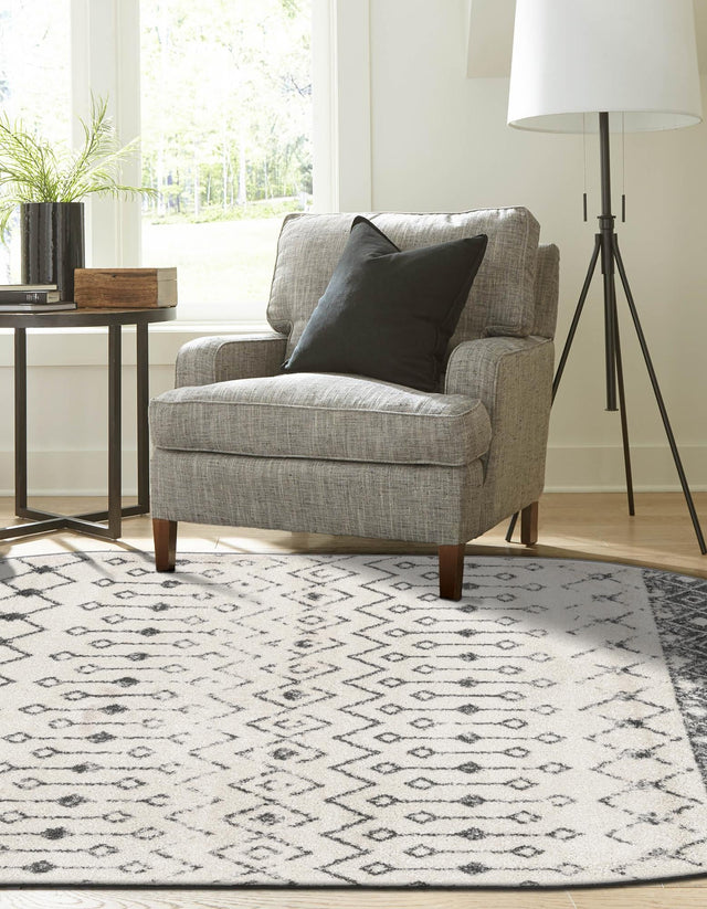 Ivory and Gray 5' 3 x 8' Tribal Trellis Oval Area Rug Geometric Southwestern Inspired Durable Carpet for Home Interior Design for Sale at Rug Engine