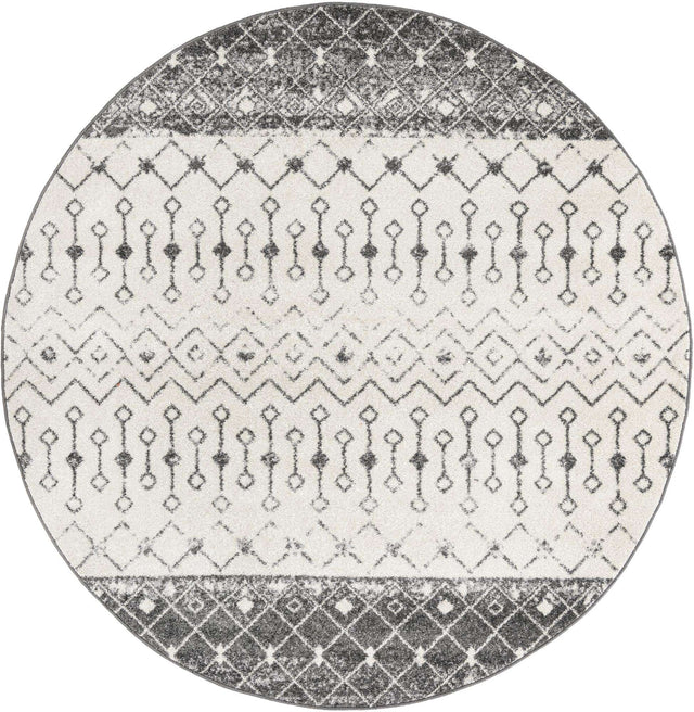 Ivory and Gray 7' 10 x 7' 10 Tribal Trellis Round Area Rug Geometric Southwestern Inspired Durable Carpet for Home Interior Design for Sale at Rug Engine