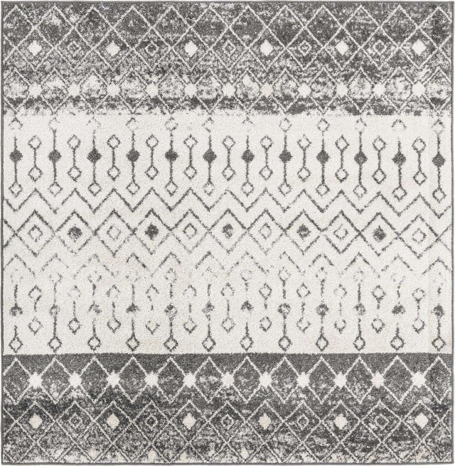 Ivory and Gray 6' 1 x 6' 1 Tribal Trellis Square Area Rug Geometric Southwestern Inspired Durable Carpet for Home Interior Design for Sale at Rug Engine