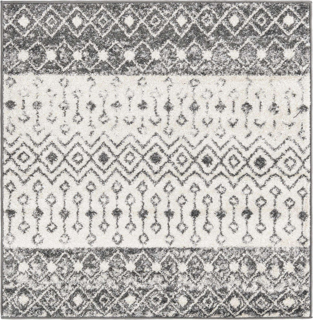 Ivory and Gray 4' 1 x 4' 1 Tribal Trellis Square Area Rug Geometric Southwestern Inspired Durable Carpet for Home Interior Design for Sale at Rug Engine