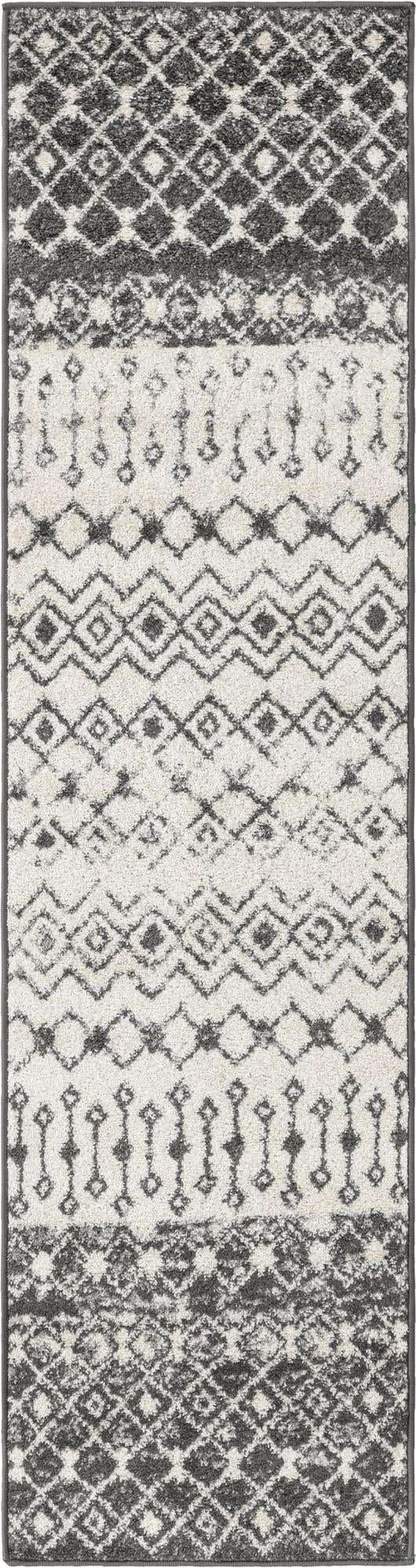 Ivory and Gray 2' x 8' Tribal Trellis Runner Area Rug Geometric Southwestern Inspired Durable Carpet for Home Interior Design for Sale at Rug Engine