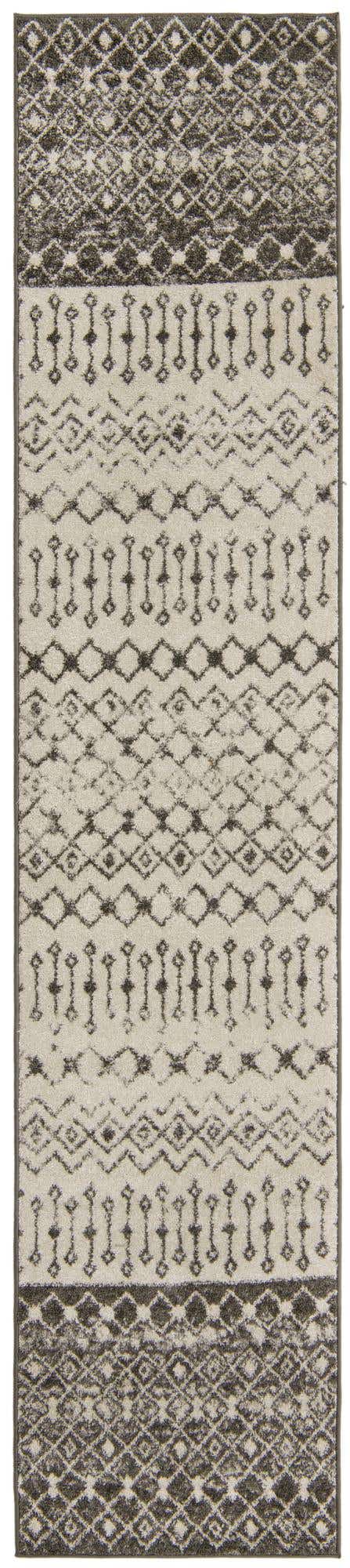 Ivory and Gray 2' 7 x 12' Tribal Trellis Runner Area Rug Geometric Southwestern Inspired Durable Carpet for Home Interior Design for Sale at Rug Engine