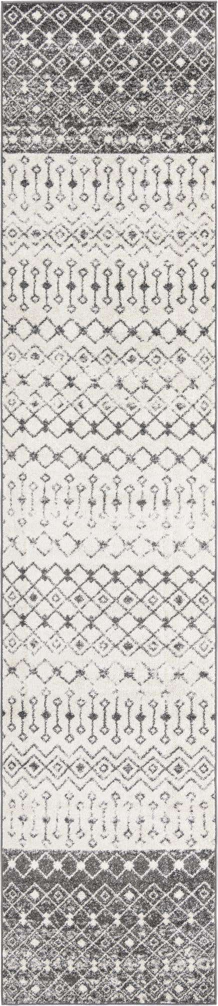 Ivory and Gray 3' 3 x 16' 5 Tribal Trellis Runner Area Rug Geometric Southwestern Inspired Durable Carpet for Home Interior Design for Sale at Rug Engine