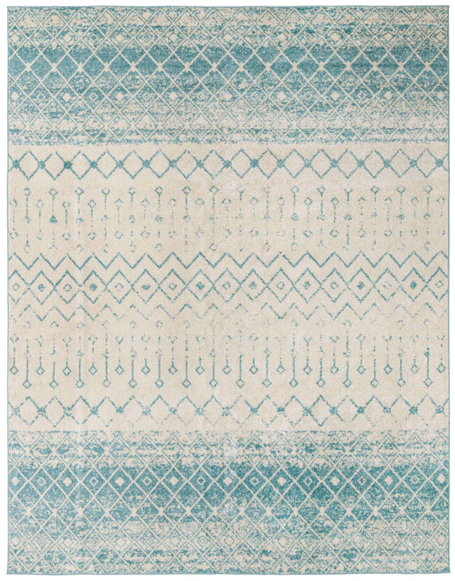 Ivory Blue 10' x 13' 1 Tribal Trellis Rectangle Area Rug Geometric Southwestern Inspired Durable Carpet for Home Interior Design for Sale at Rug Engine
