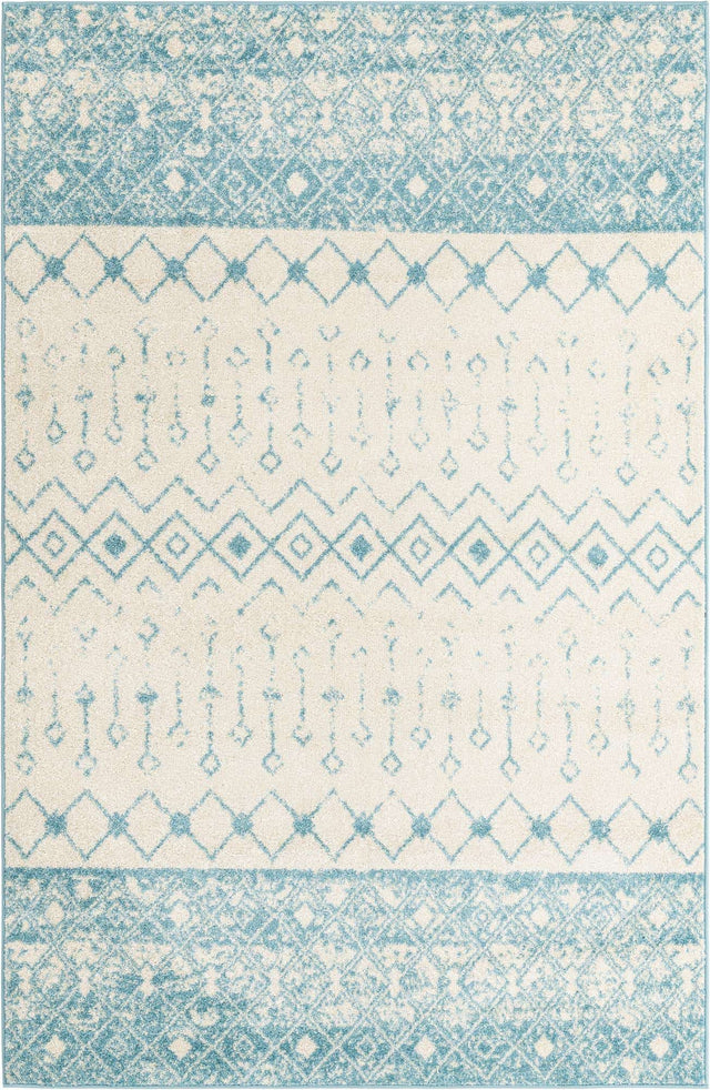 Ivory Blue 6' 1 x 9' Tribal Trellis Rectangle Area Rug Geometric Southwestern Inspired Durable Carpet for Home Interior Design for Sale at Rug Engine