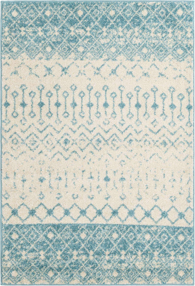 Ivory Blue 4' 1 x 6' 1 Tribal Trellis Rectangle Area Rug Geometric Southwestern Inspired Durable Carpet for Home Interior Design for Sale at Rug Engine