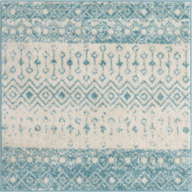 Ivory Blue 4' 1 x 4' 1 Tribal Trellis Square Area Rug Geometric Southwestern Inspired Durable Carpet for Home Interior Design for Sale at Rug Engine