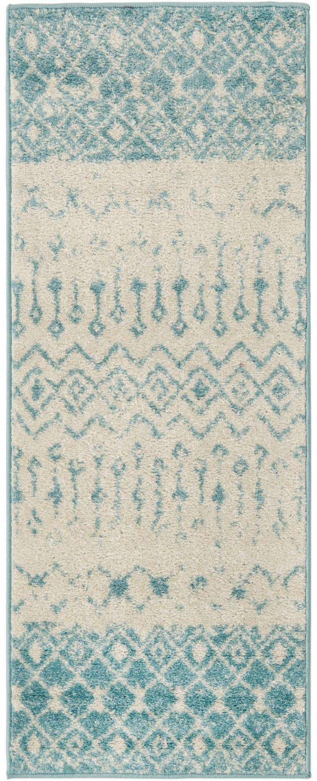 Ivory Blue 2' x 5' 3 Tribal Trellis Runner Area Rug Geometric Southwestern Inspired Durable Carpet for Home Interior Design for Sale at Rug Engine