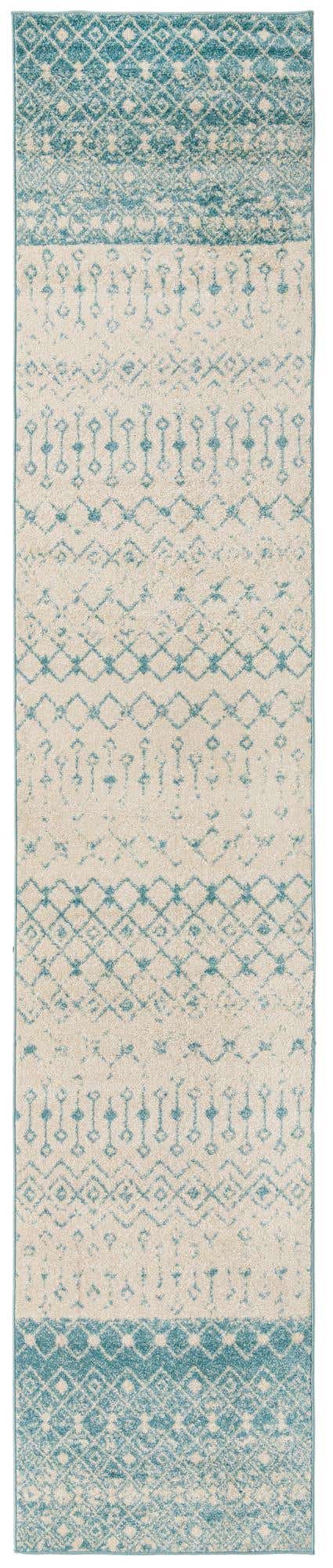 Ivory Blue 3' 3 x 16' 5 Tribal Trellis Runner Area Rug Geometric Southwestern Inspired Durable Carpet for Home Interior Design for Sale at Rug Engine