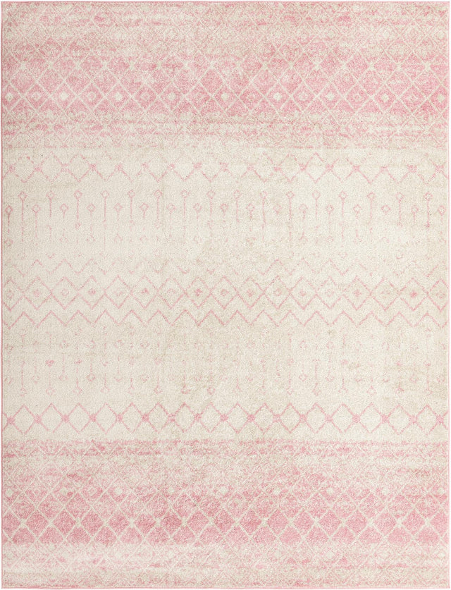 Ivory and Pink 10' x 13' Tribal Trellis Rectangle Area Rug Geometric Southwestern Inspired Durable Carpet for Home Interior Design for Sale at Rug Engine