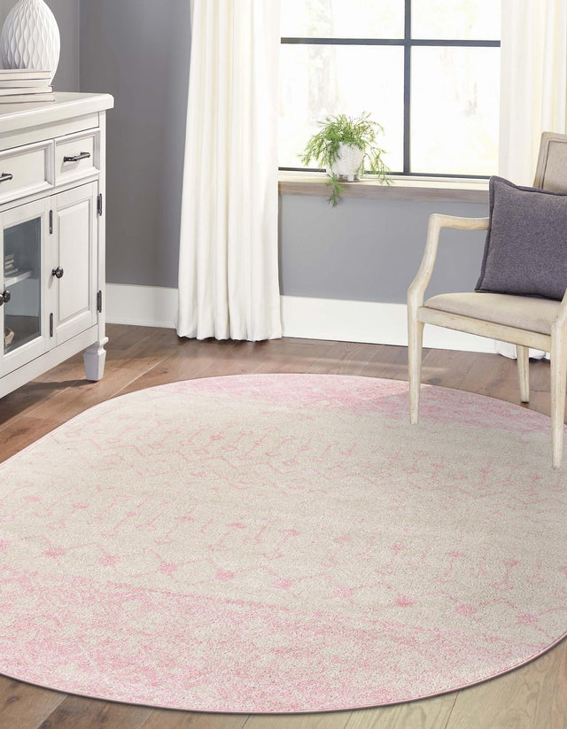 Ivory and Pink 4' x 6' Tribal Trellis Oval Area Rug Geometric Southwestern Inspired Durable Carpet for Home Interior Design for Sale at Rug Engine