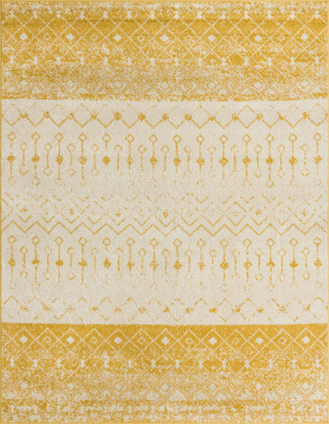 Ivory and Yellow 7' 10 x 10' Tribal Trellis Rectangle Area Rug Geometric Southwestern Inspired Durable Carpet for Home Interior Design for Sale at Rug Engine
