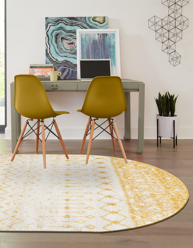 Ivory and Yellow 5' 3 x 8' Tribal Trellis Oval Area Rug Geometric Southwestern Inspired Durable Carpet for Home Interior Design for Sale at Rug Engine
