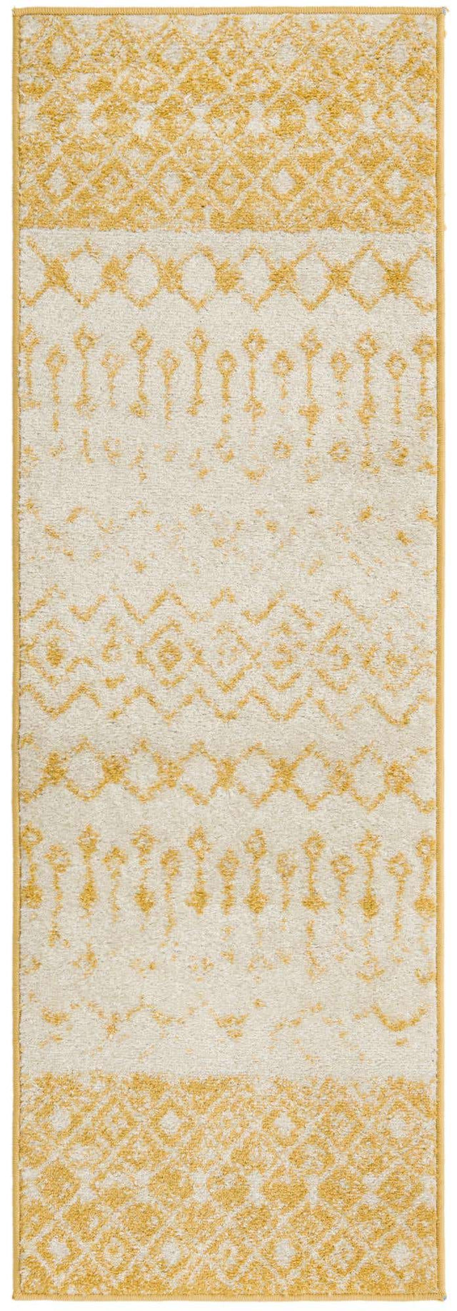 Ivory and Yellow 2' x 6' 1 Tribal Trellis Runner Area Rug Geometric Southwestern Inspired Durable Carpet for Home Interior Design for Sale at Rug Engine