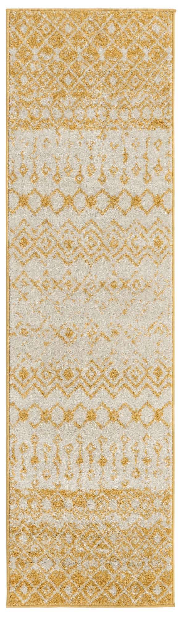 Ivory and Yellow 2' x 7' 1 Tribal Trellis Runner Area Rug Geometric Southwestern Inspired Durable Carpet for Home Interior Design for Sale at Rug Engine