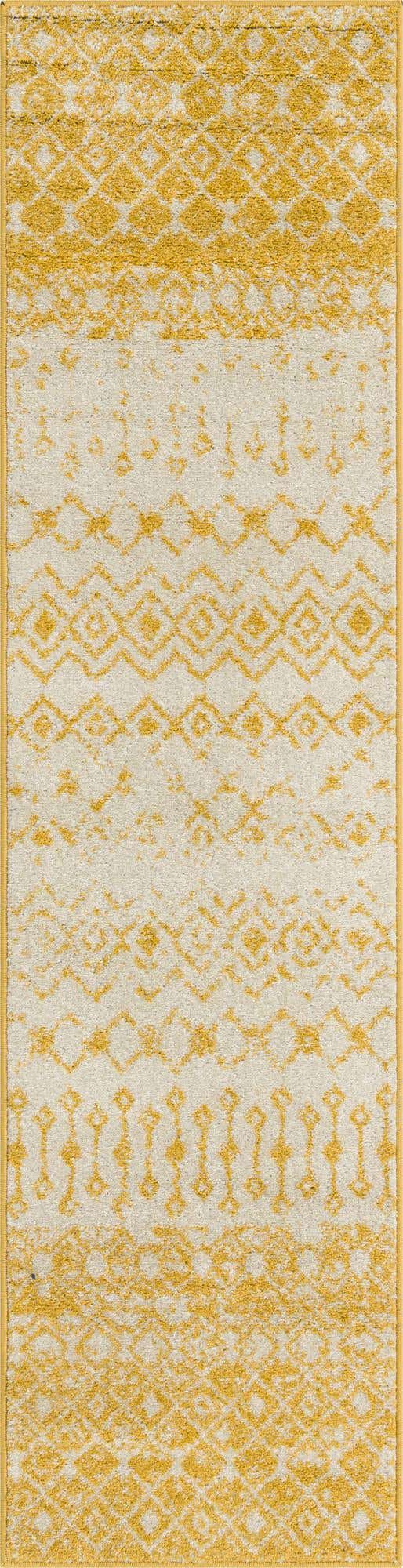 Ivory and Yellow 2' x 8' Tribal Trellis Runner Area Rug Geometric Southwestern Inspired Durable Carpet for Home Interior Design for Sale at Rug Engine