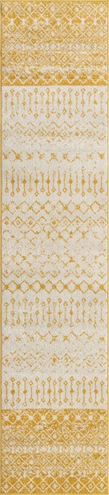 Ivory and Yellow 2' 7 x 12' Tribal Trellis Runner Area Rug Geometric Southwestern Inspired Durable Carpet for Home Interior Design for Sale at Rug Engine