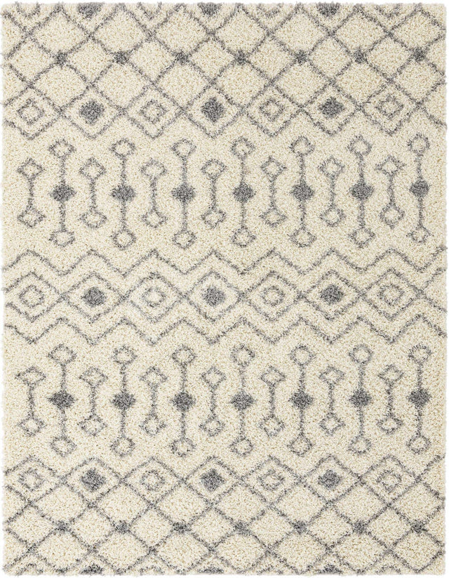 Ivory 7' 10 x 10' Moroccan Trellis Shag Rectangle Area Rug Thick Soft Touch Fluffy & Plush Shaggy Pile 100% Polypropylene Geometric Traditional Carpet for Sale at Rug Engine