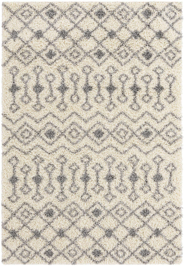 Ivory 6' 1 x 9' Moroccan Trellis Shag Rectangle Area Rug Thick Soft Touch Fluffy & Plush Shaggy Pile 100% Polypropylene Geometric Traditional Carpet for Sale at Rug Engine