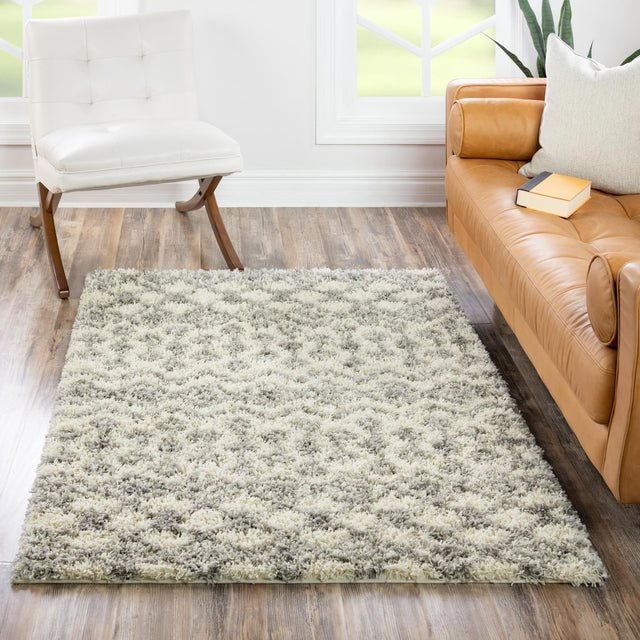 Ivory 6' 1 x 9' Moroccan Trellis Shag Rectangle Area Rug Thick Soft Touch Fluffy & Plush Shaggy Pile 100% Polypropylene Geometric Traditional Carpet for Sale at Rug Engine