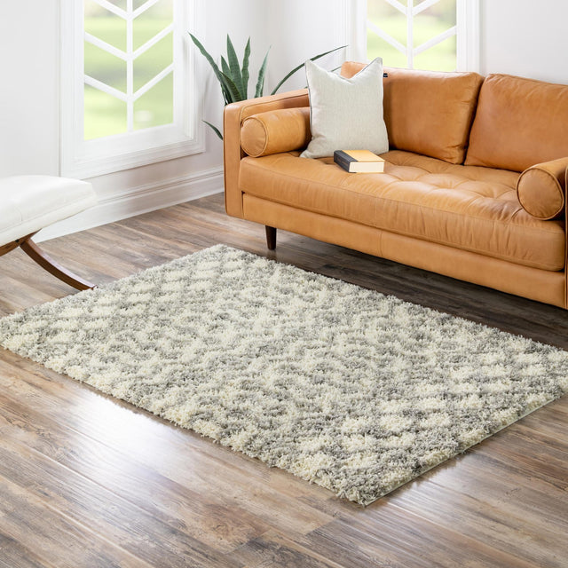 Ivory 6' 1 x 9' Moroccan Trellis Shag Rectangle Area Rug Thick Soft Touch Fluffy & Plush Shaggy Pile 100% Polypropylene Geometric Traditional Carpet for Sale at Rug Engine