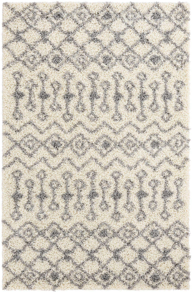 Ivory 5' 3 x 8' Moroccan Trellis Shag Rectangle Area Rug Thick Soft Touch Fluffy & Plush Shaggy Pile 100% Polypropylene Geometric Traditional Carpet for Sale at Rug Engine