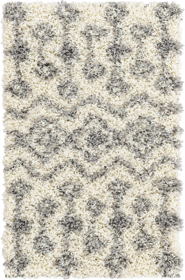 Ivory 2' x 3' 1 Moroccan Trellis Shag Rectangle Area Rug Thick Soft Touch Fluffy & Plush Shaggy Pile 100% Polypropylene Geometric Traditional Carpet for Sale at Rug Engine
